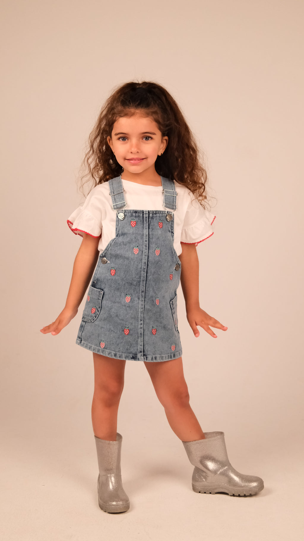 Strawberry Denim Pinafore